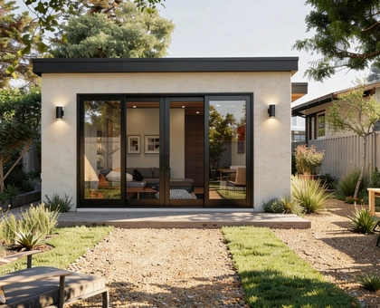 Detached backyard ADU construction service in Los Angeles residential neighborhood